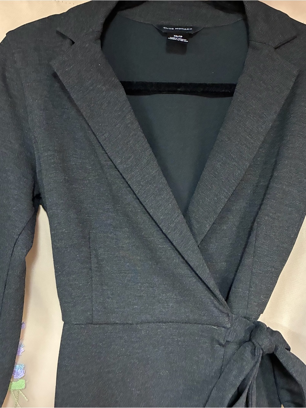 Club Monaco XS Gray Blazer Wrap Dress Long Sleeve Tie Waist